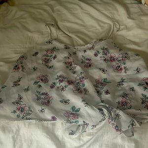 White floral pattern spaghetti strap tank with tie detail